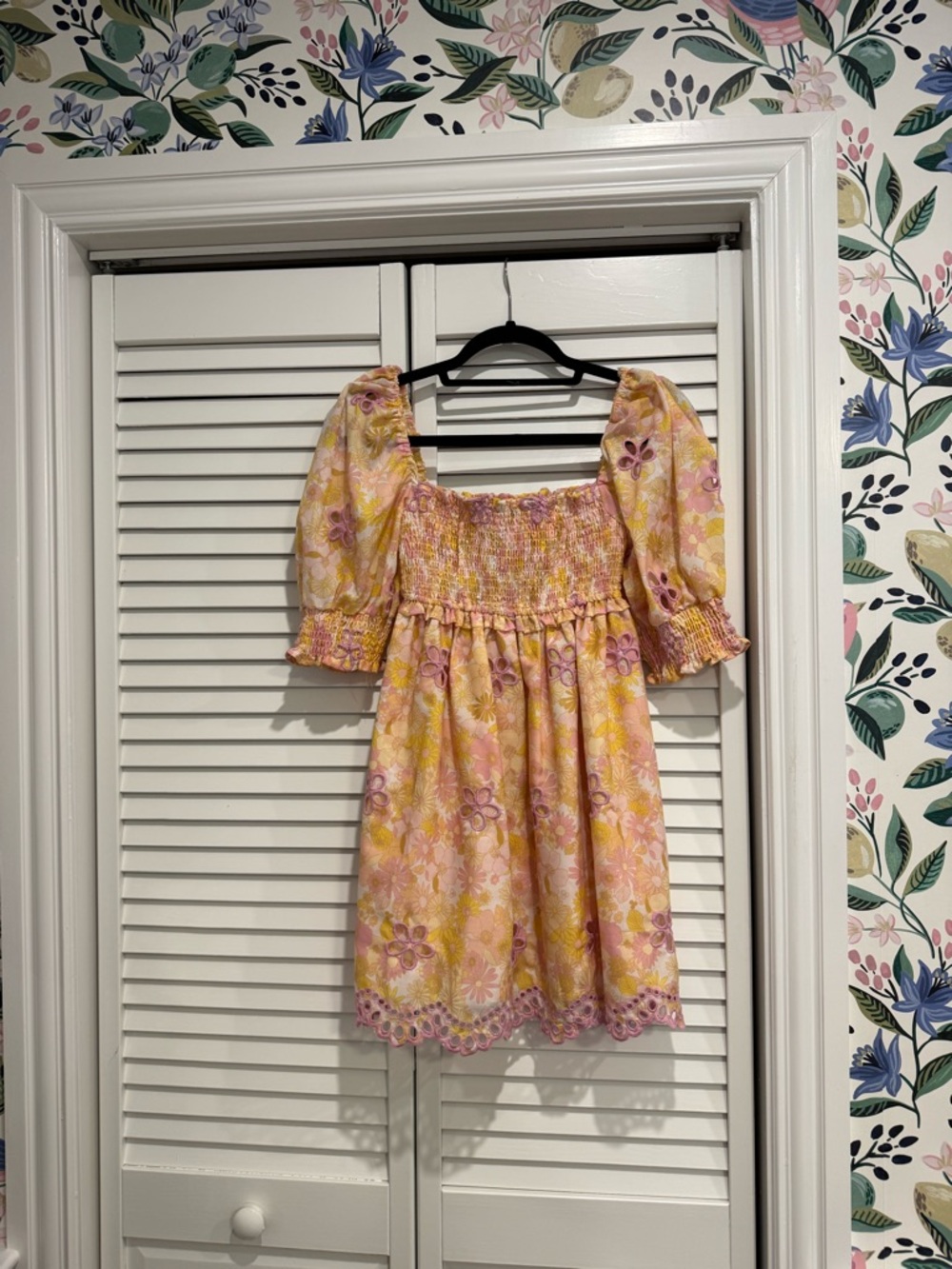 Goodnight Macaroon Yellow & Pink Floral Smocked Dress
